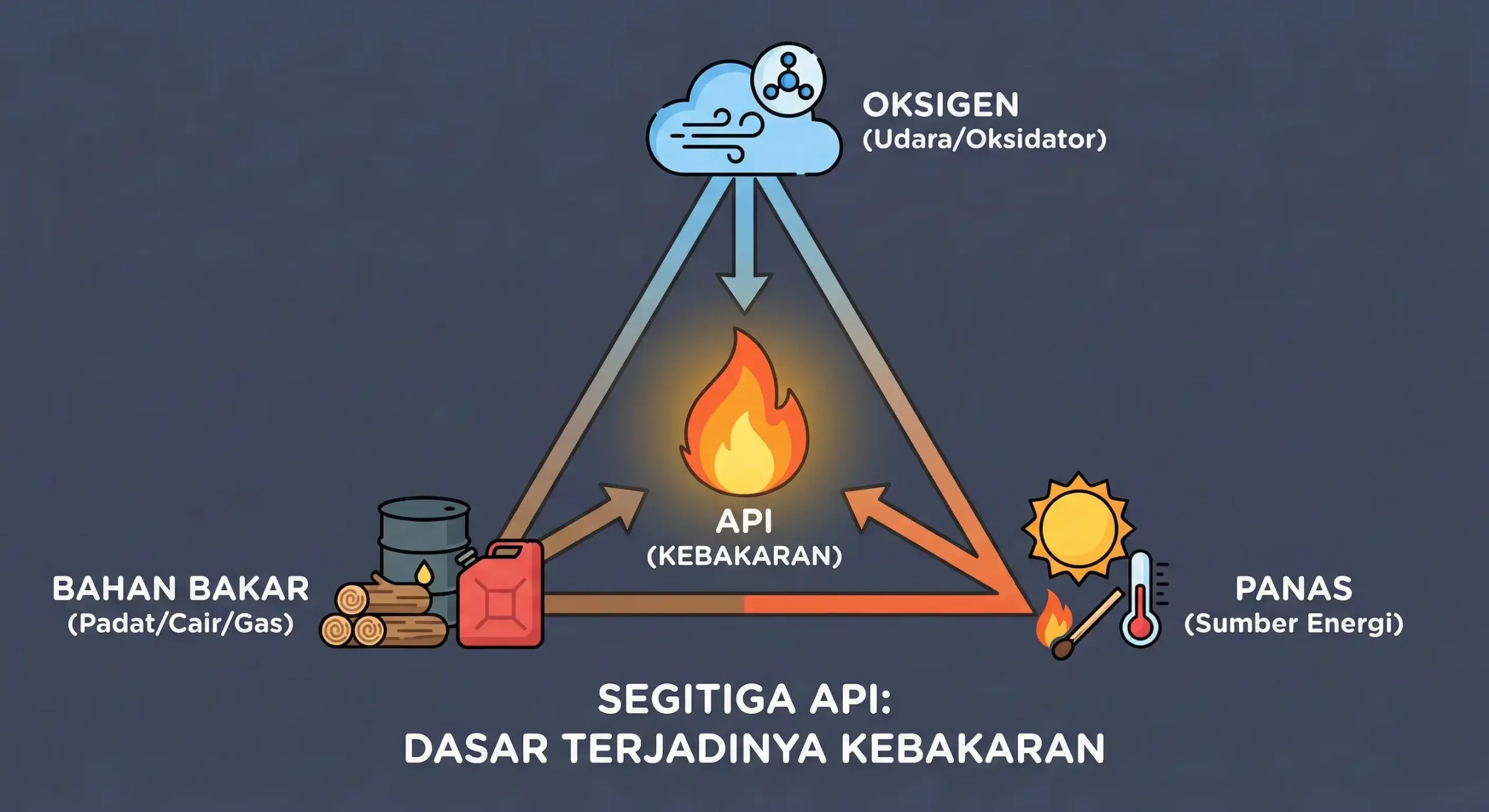 diagram segitiga api penyebab kebakaran